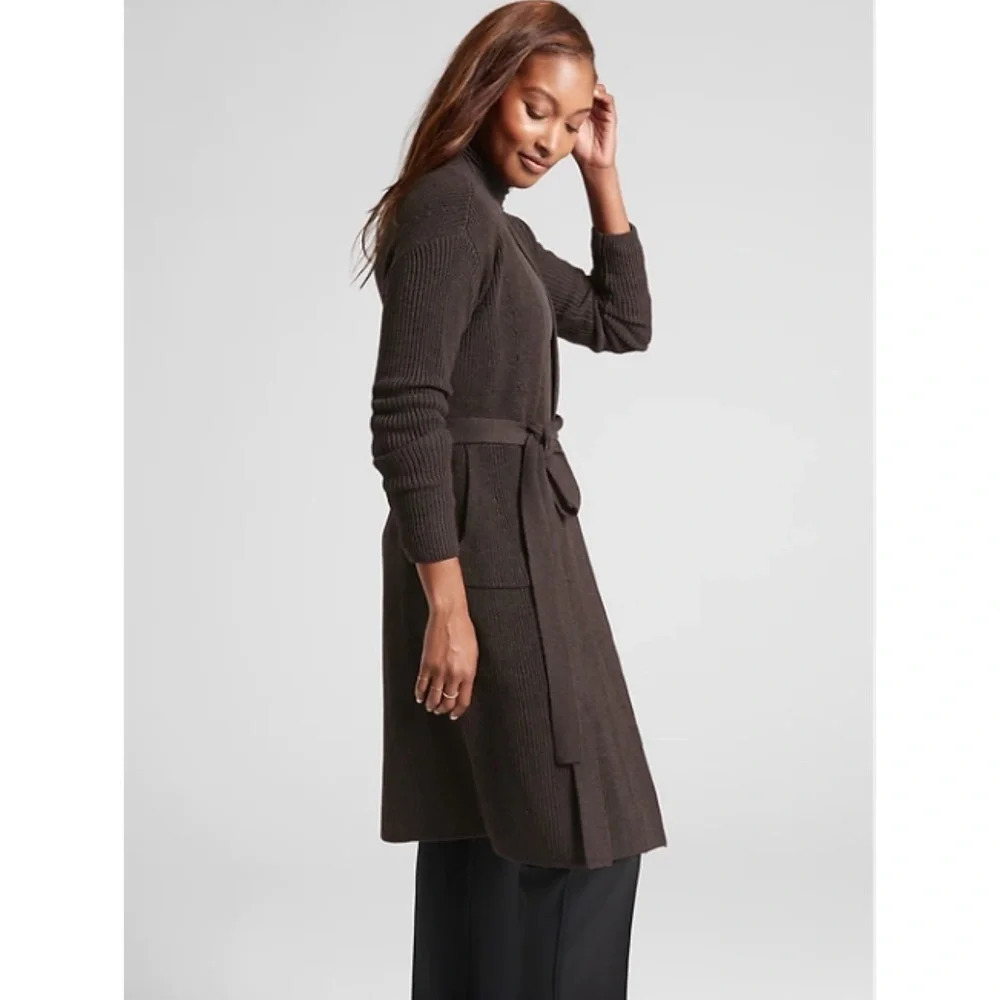 Athleta Scenic Wrap Cardigan Sweater Size XS Walnut Brown Cozy Long Merino Wool